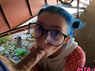 Schoolgirl With Blue Hair And Glasses After Cram Having Sex Under A catch Hello Kiti Bridge