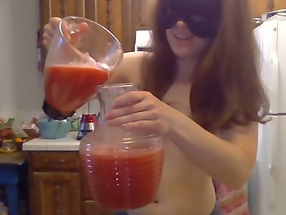 Masked Beauty Wields A Sharp Knife & Drinks A Watermelon! Naked In The Kitchen Episode 32