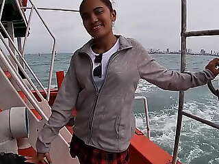 Public amateur blowjob by his Asian teen girlfriend after a boat whirl